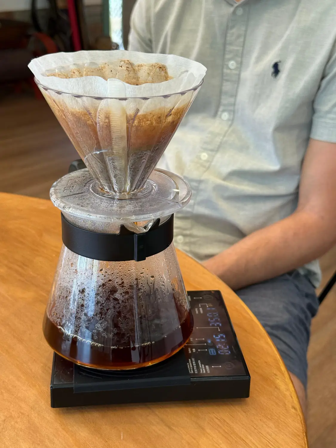 Pour-over brewing of freshly roasted Boquete coffee